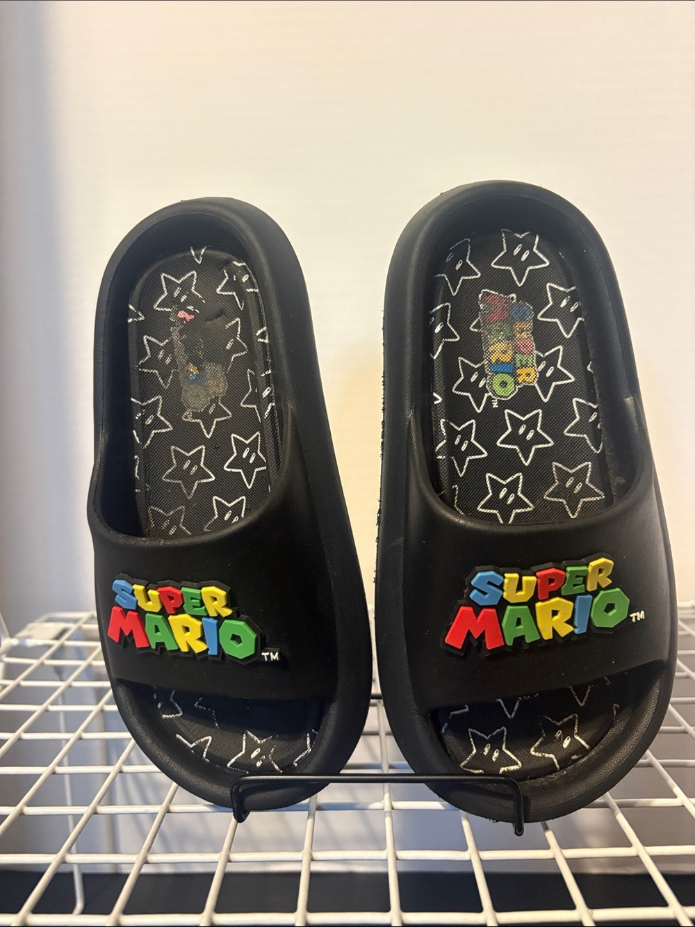 Nintendo Super Mario Black Slides with Multicolor Logo